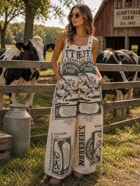 Graphic Print Wide-Leg Jumpsuit - Cream & Green